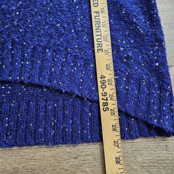Allen B by Allen Schwartz Sweater Sequin Drop Shoulder Blue High Low XL Bling - Picture 13 of 14